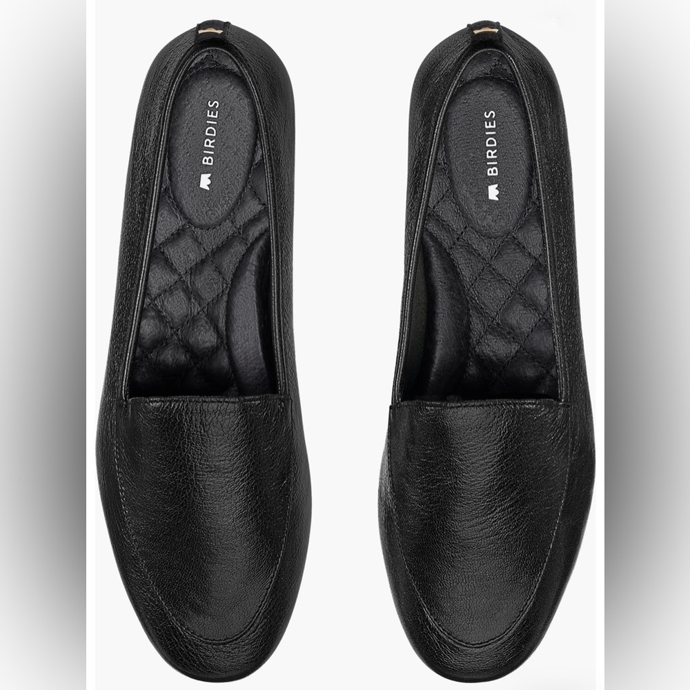 Birdies Vesper Lux Black Tumbled Leather Comfort Loafers Flats 6 NWOT No Box